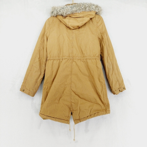 Old Navy Cinch Waist Canvas Fur Caramel Hoodie Anorak Jacket Z26 - Picture 6 of 9